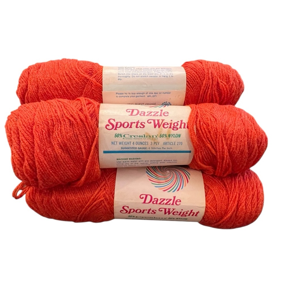 VINTAGE CARON DAZZLE‎ Yarn SKEINS Lot Of 5 Sports Weight Burnt Orange Creslan